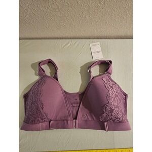 VeraComfort Women Purple Lace Front Closure Wireless Bra Size 2XL‎ Cotton Blend
